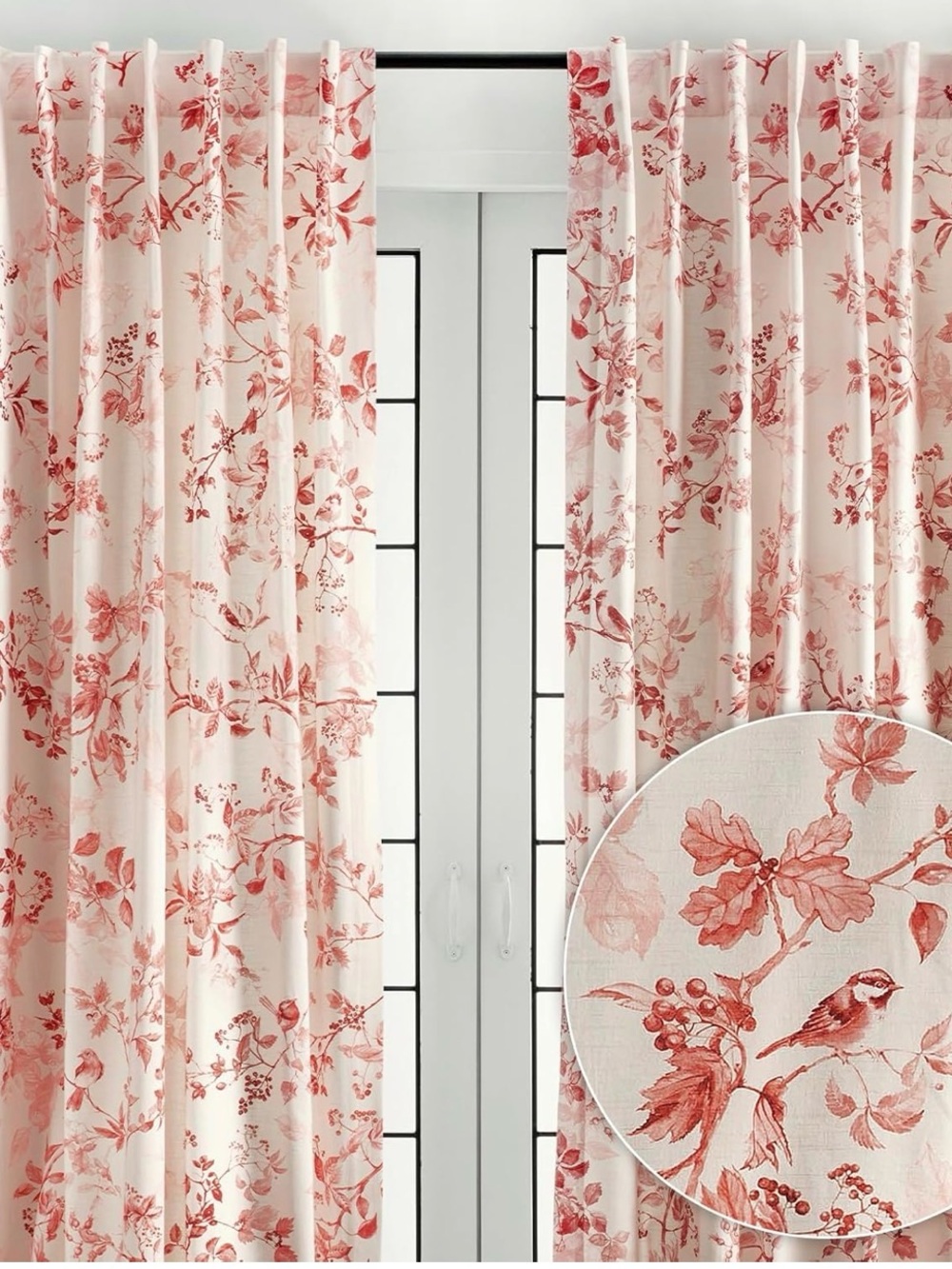 Floral Cotton Curtain Panel in Blush Pink - Home Accents NWOT 50Wx84L